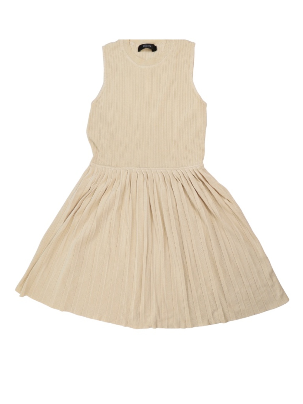 ZESICA Cream Ribbed Sweater Dress Pleated Knit Mini Dress Size Medium